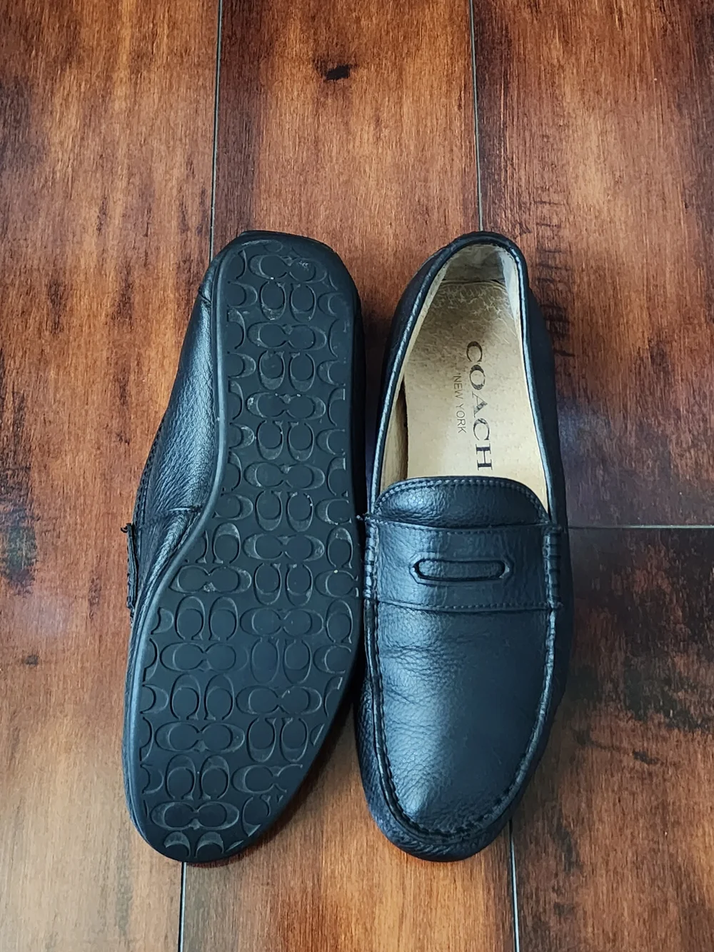 COACH Men’s Black Leather Driving Loafers Penny Loafers US 7